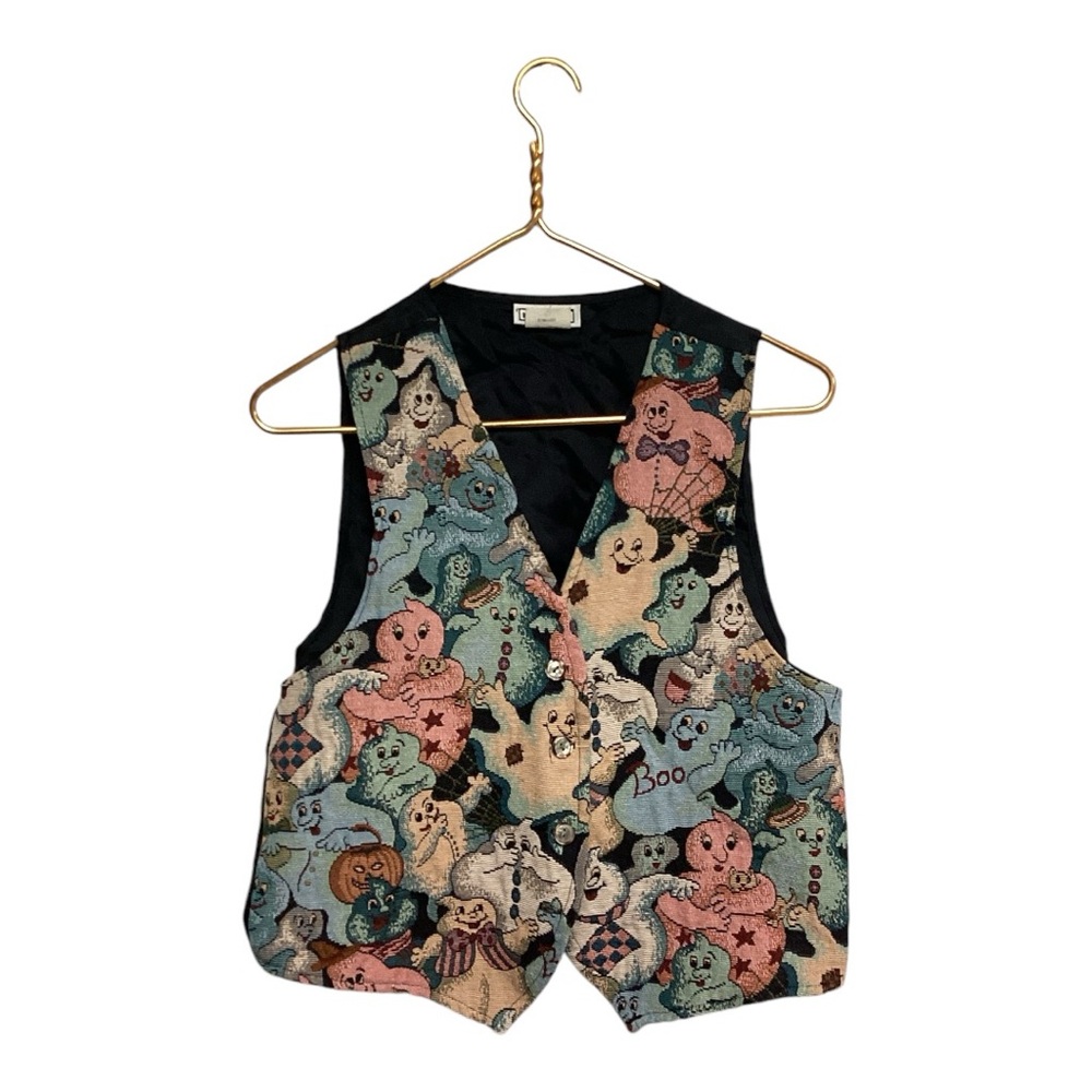 Vintage Multicolor Halloween Ghosts Tapestry Vest